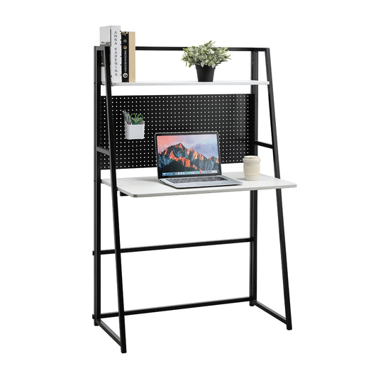 Folding Table - 85x42x138cm - 2-Tier Folding Computer Desk for Home Office, Small Spaces, Bedrooms, and Compact Workstations