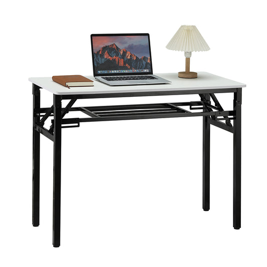 Folding Table - Double Layer, 100x50cm - Rectangular Wooden Workstation Desk for Home Office, Study, Dorm, Small Spaces