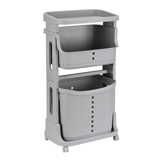 Plastic Laundry Basket - 2 Tier - Rolling Laundry Hamper for Clothing, Storage, and Home Organization