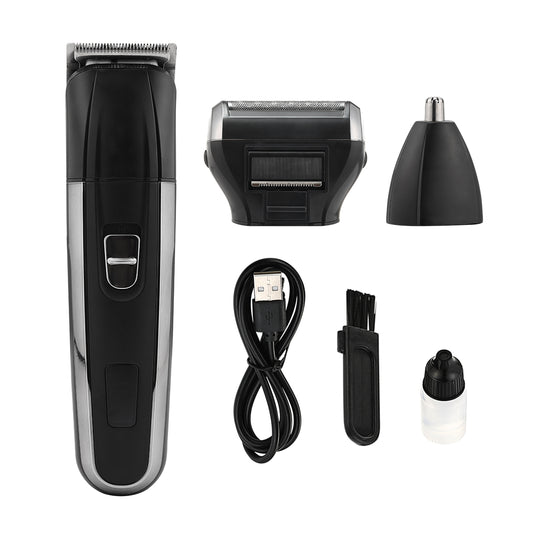 3 IN 1 Multifunction Portable Rechargeable Shaver - Electric Grooming Kit for Beard, Face, Nose & Ear Hair, and Travel Use for Men