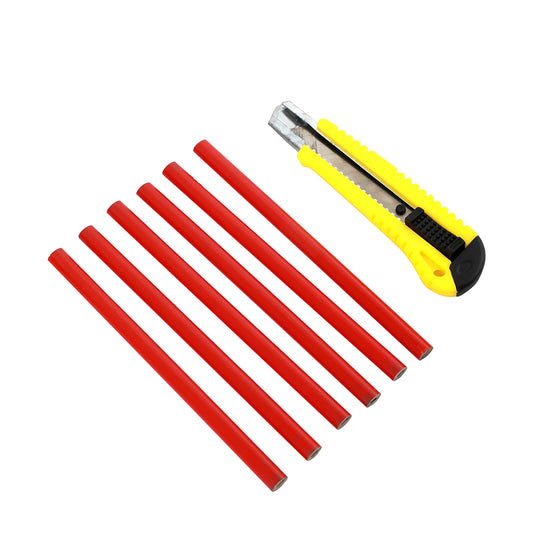 Knife with 6-Piece Woodworking Pen Set - Carpenter Pencil and Utility Knife Kit for Woodworking, Construction, and DIY Projects