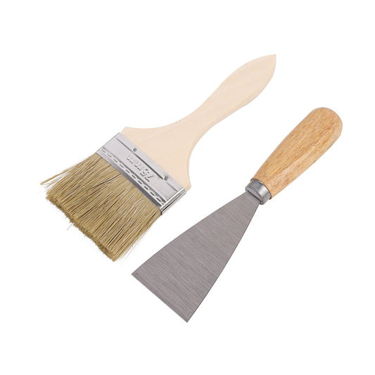 Brush with Putty Knife Set - 2 Piece Synthetic Bristle Paint Brush and Scraper for Wall Repair, Surface Prep, and DIY Projects