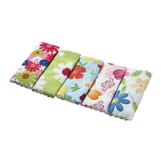 5 Piece Cleaning Towel - 30x30cm - Microfiber Towels for Kitchen, Car, Glass, and Multi-Surface Cleaning - Flower Pattern