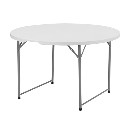 Round Folding Plastic Picnic Table - 120x120x74cm White - Outdoor Camping Table for Outdoor Events, Camping, Picnics, & BBQ Use