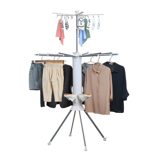 Double Layer Rotating Octopus Clothes Drying Rack With Shoe Rack - 112x112x172cm - for Indoor/Outdoor Laundry Drying
