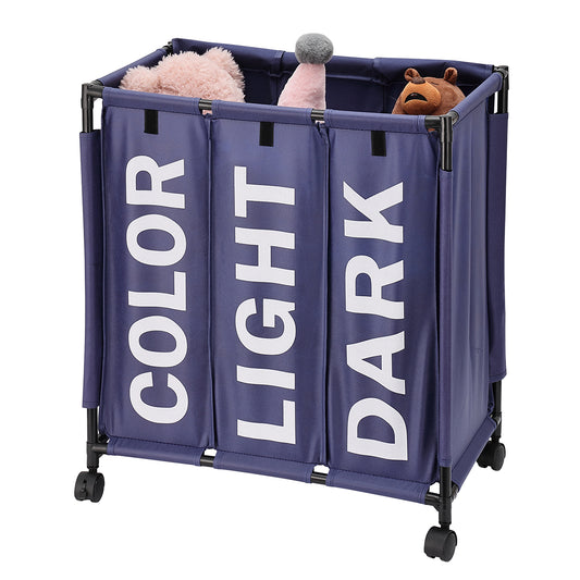 123L Laundry Basket - 60x33x62cm - 3 Section Laundry Sorter Cart for Bathrooms, Bedrooms, and Laundry Rooms