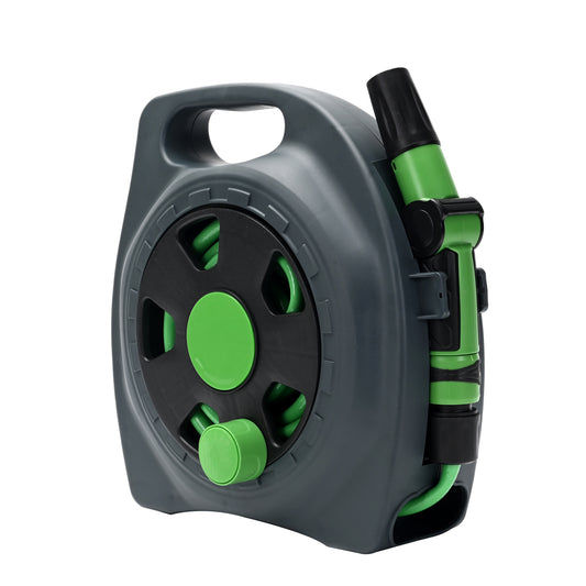 Garden Hose Reel with Spray Nozzle, 10m Portable Water Hose Reel Set with 3-Function Adjustable Spray Gun, Anti-Kink 10m Hose for Garden Watering, Car Washing, Patio & Outdoor Cleaning (Green)