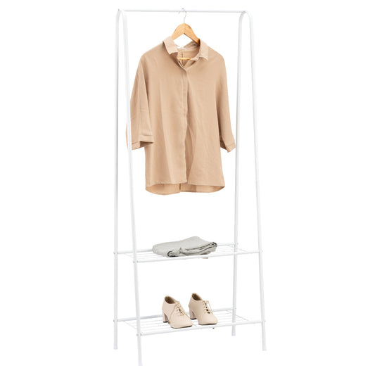 Clothing Rack - 62x35.5x157cm Multifunctional Freestanding Iron Garment Rack with 2 Storage Shelves - Portable Wardrobe Organizer for Hanging Clothes, Dresses and Coats