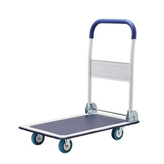 Heavy Duty Foldable Push Cart Dolly - 150kg / 330 lbs 72.5x47.5x82cm / 28.54x18.70x32.28in - Folding Utility Cart with Spacious Moving Platform & 360° Swivel Wheels for Warehouse Workshop Home