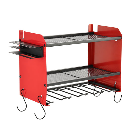 Modular Power Tool Organizer Wall Mount - 32x22x42cm, 5 Drill Holder Storage Rack, Heavy Duty Iron 2-Tier Cordless Tools Hanger, Shelf Loads 33LB/14.97kg Each, 4 Hooks for Garage & Workshop