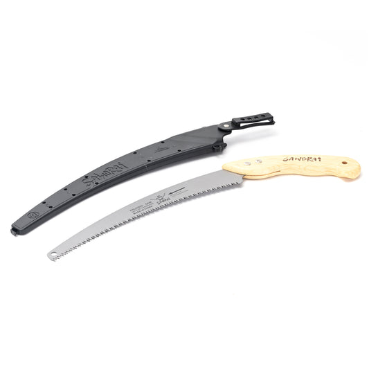 14'' Samurai Saw with Wood Handle - Curved Pruning Saw with 1.2mm Steel Blade, Sharp Teeth, Sheath, and Ergonomical Handle - Hand Saw for Tree Cutting, Trimming Branches, and Gardening