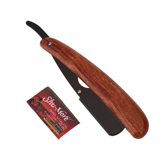 Straight Razor with Wooden Handle - Folding Shavette for Men, Barber Straight Edge Razor with Snap-Lock Blade - Smooth Precise Shave for Professionals & Beginners (Black & Brown)