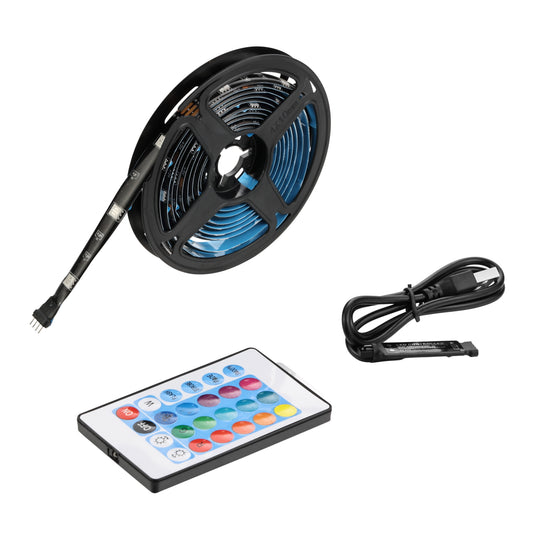 LED Light Strip with Remote Control - RGB Multicolor USB-Powered Cuttable LED Tape with 24-Key Remote, Color Changing Backlight and Brightness Modes for Bedroom, TV and Home Decor