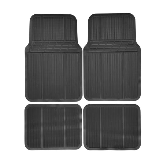 4-Piece Car Floor Mat Set - Universal Trim-to-Fit Front and Rear Mats, Weatherbeater Waterproof Non-Slip Floor Liners for All-Weather Protection in Cars, SUVs, Vans and Trucks (Black)