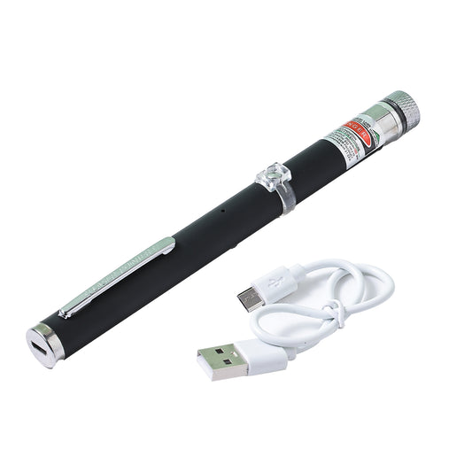 USB Laser Pen - Rechargeable Green Lazer Pointer with USB Type Micro-B Charging, Pocket Clip & Easy Button Control for Presentations, Teaching, Office Meetings, Astronomy & Outdoor Use