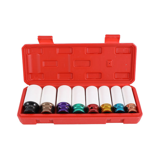 Lug Nut Socket Set -8 Piece- CR-MO Steel, Metric Sizes 15-27mm, Double-Sided, Plum-Shaped Thread Design, Hex Nut Extractor, Rusted & Damaged Lug Remover, Locking Lug Tool with Storage Case